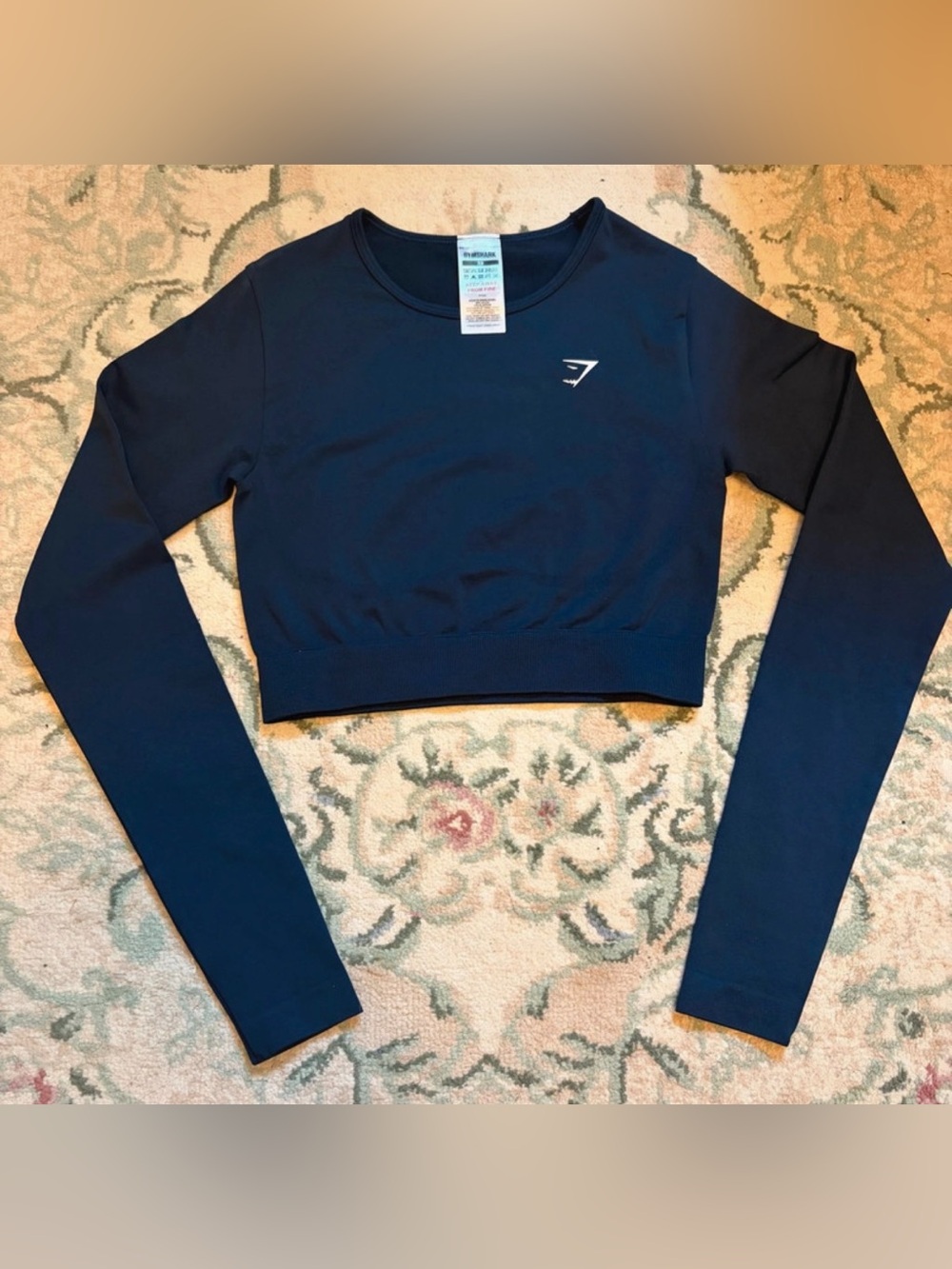 Gymshark Navy Long-Sleeve Cropped Performance Top